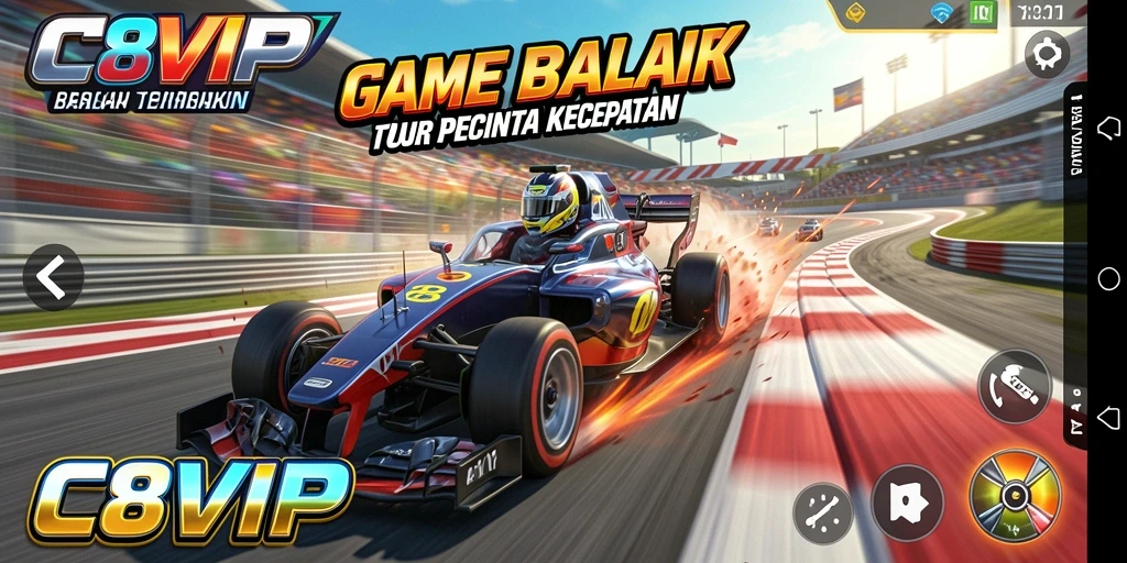 Tangkapan layar gameplay C8VIP dengan aksi balap seru dan cepat.