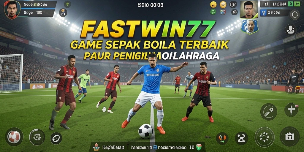 Screenshot game FASTWIN77 menunjukkan aksi seru di lapangan sepak bola.