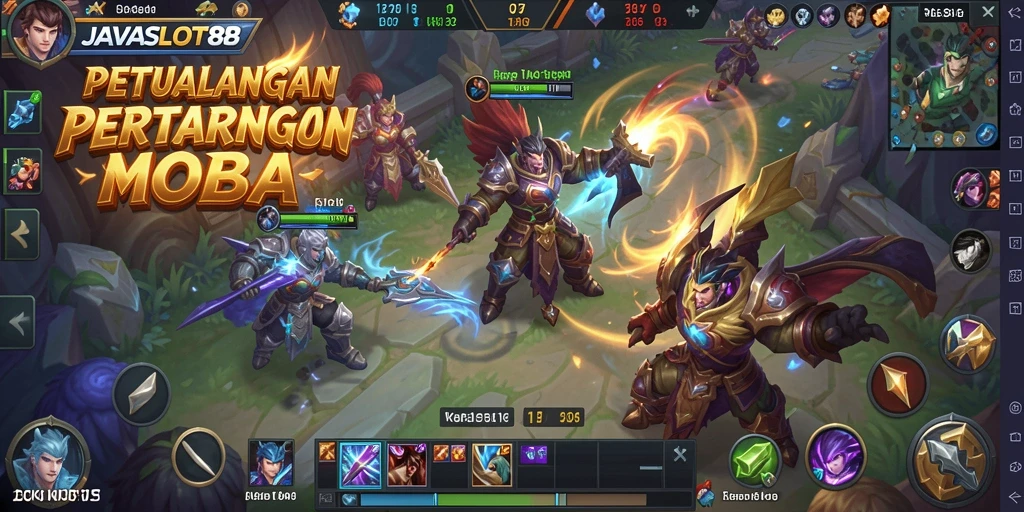 Tangkapan layar menampilkan aksi seru dalam permainan MOBA.