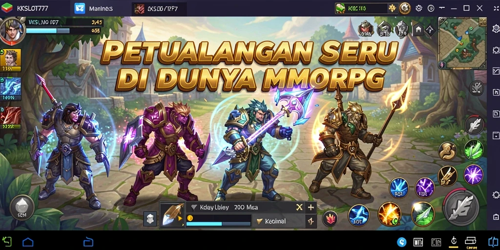Screenshot gameplay KKSLOT777 menampilkan pertempuran epik di dunia MMORPG.