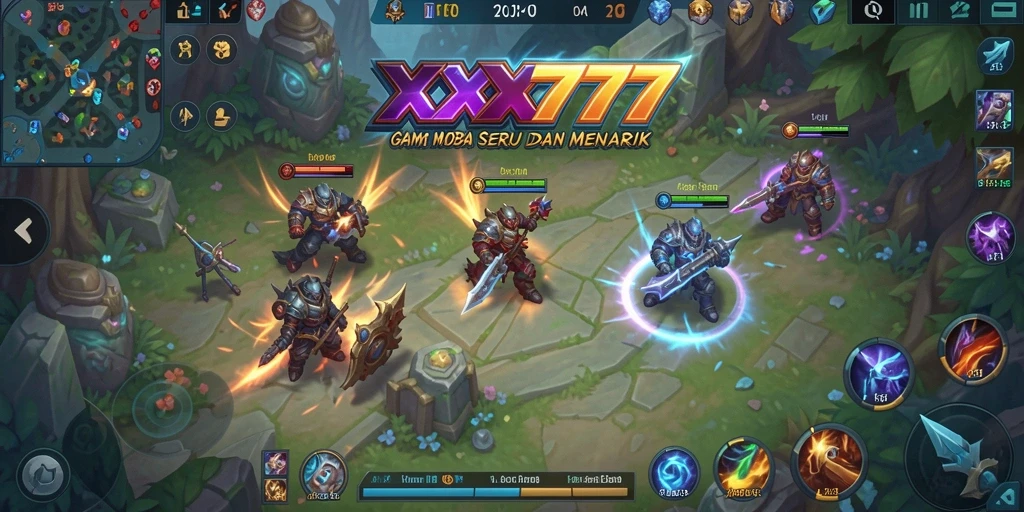 Screenshot utama XXX777 menampilkan aksi seru pertarungan antar pahlawan MOBA.