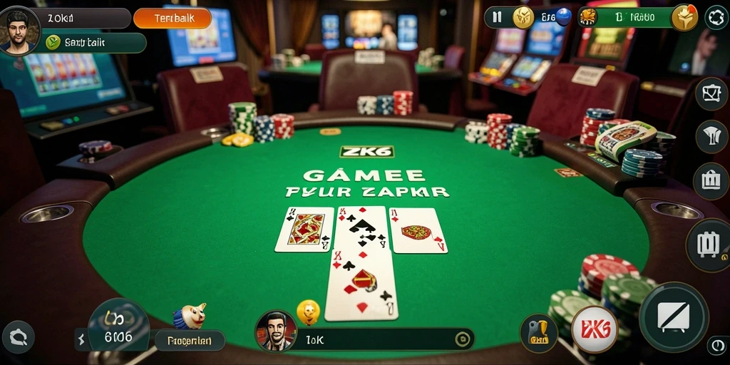 Tampilan gameplay ZK6 yang sangat menarik dengan suasana Poker yang mendebarkan.
